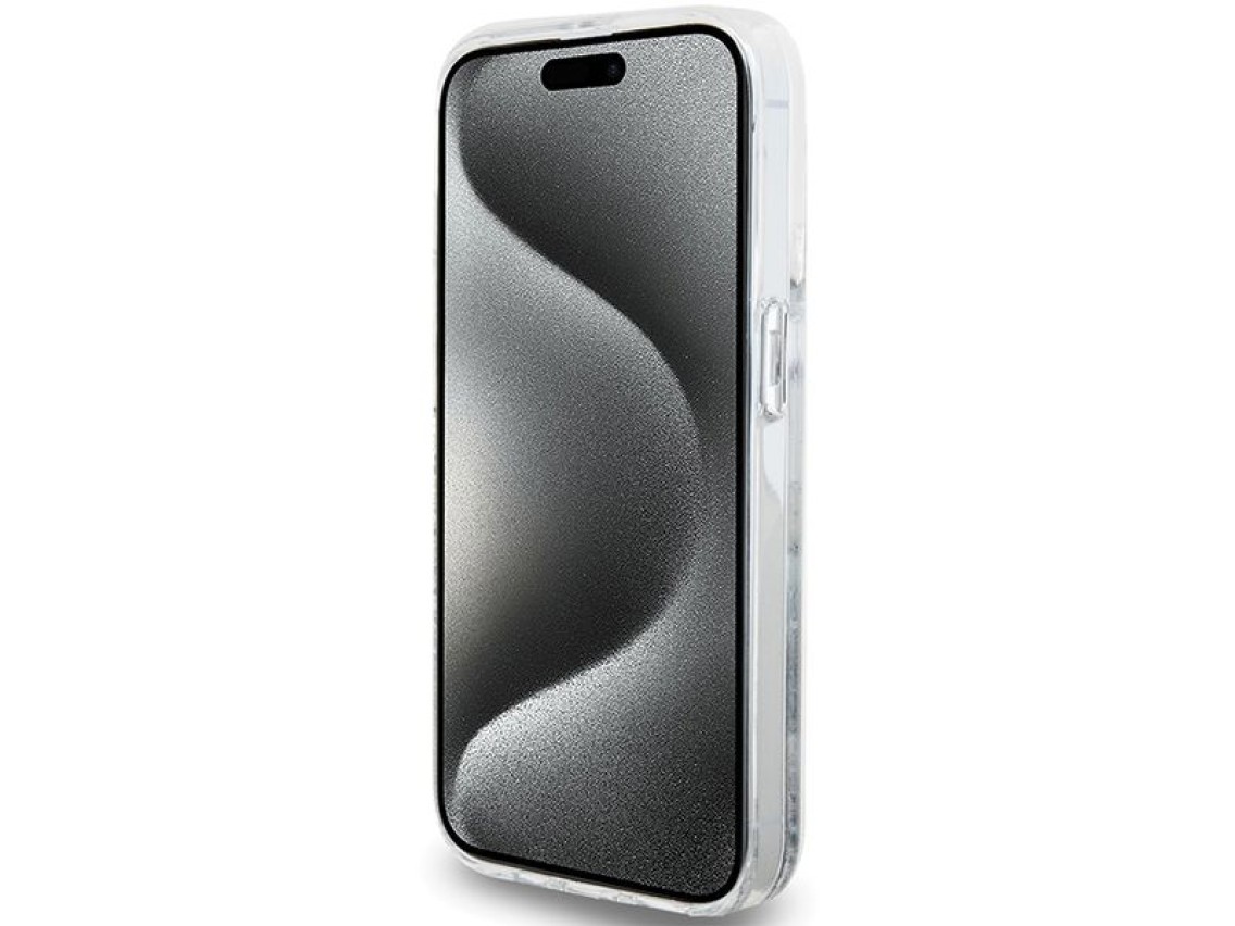 Capa Hello Kitty com glitter líquido e pingente em formato de cabeça de gatinho para iPhone 15 Pro -