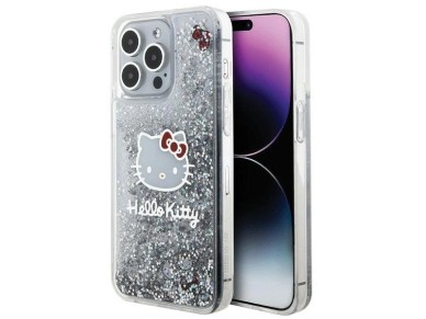Hello Kitty Liquid Glitter Charms Kitty Head case for iPhone 15 Pro Max - silver