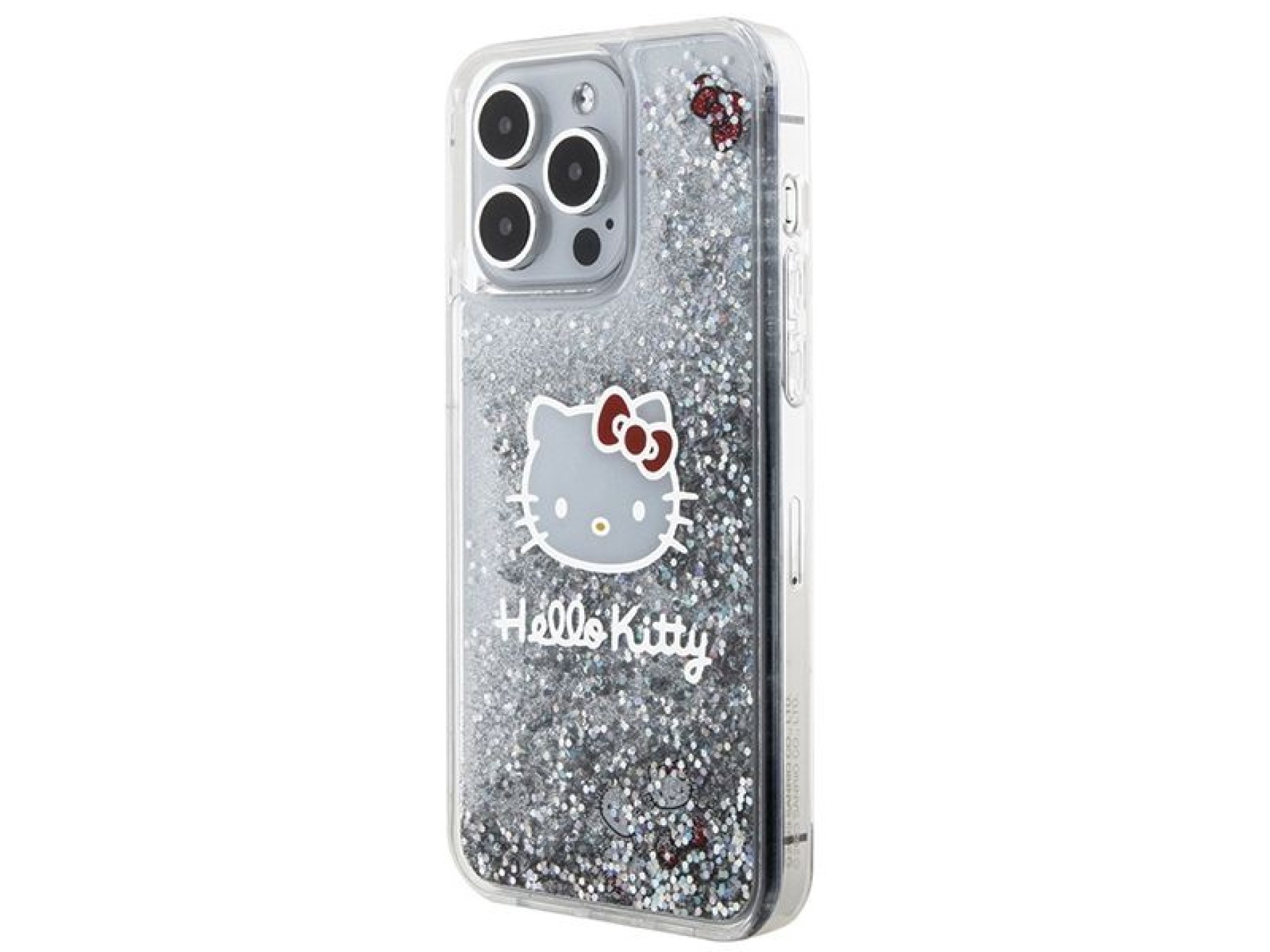 Capa Hello Kitty com glitter líquido e pingente em formato de cabeça de gatinho para iPhone 15 Pro M