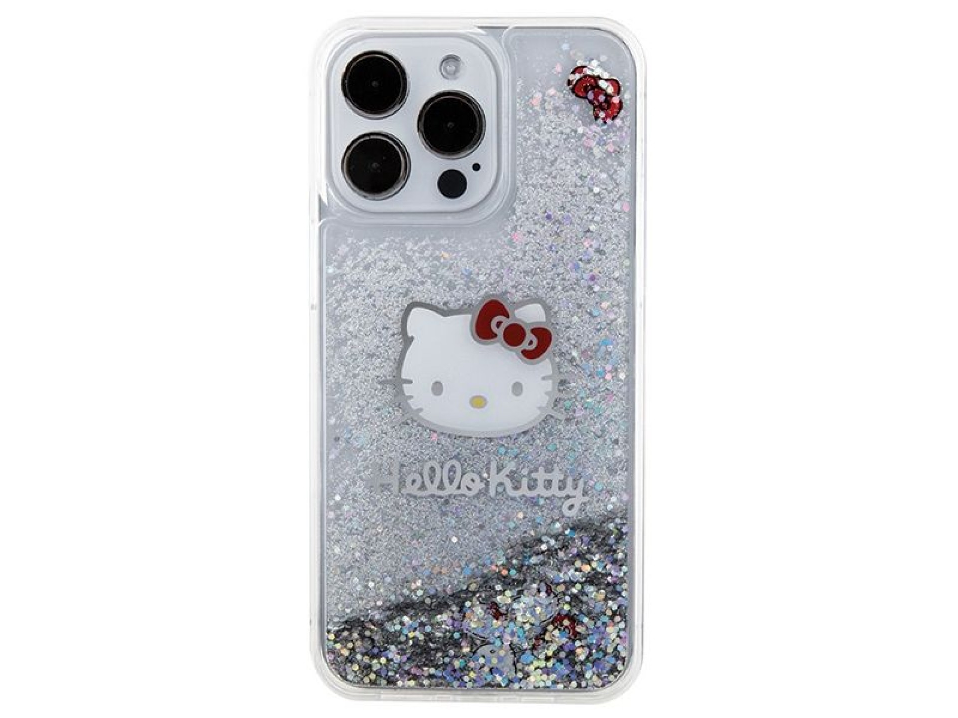 Capa Hello Kitty com glitter líquido e pingente em formato de cabeça de gatinho para iPhone 15 Pro M