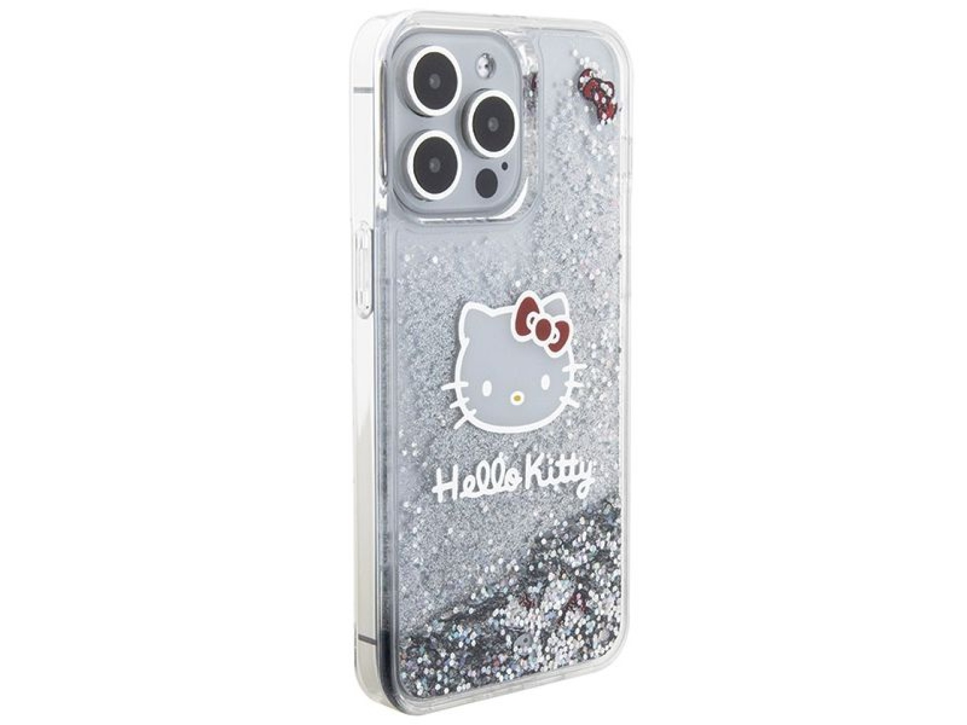 Capa Hello Kitty com glitter líquido e pingente em formato de cabeça de gatinho para iPhone 15 Pro M