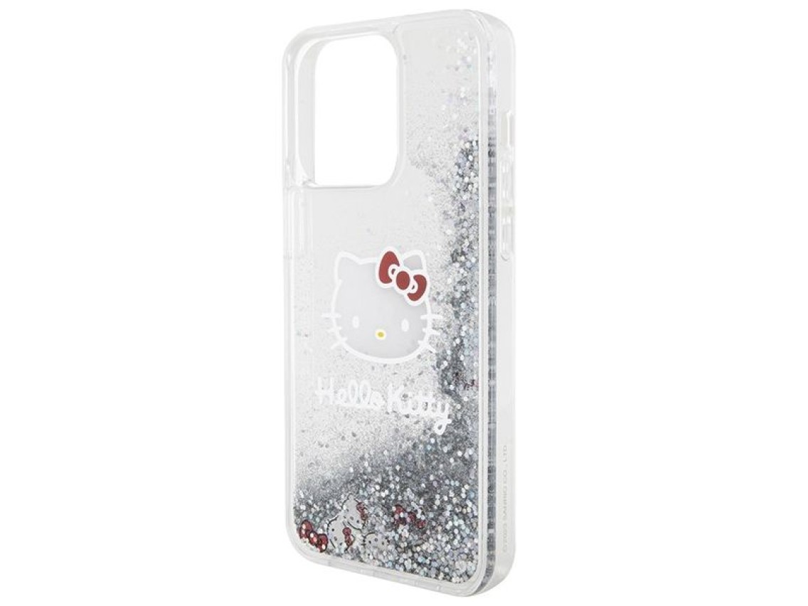 Capa Hello Kitty com glitter l�quido e pingente em formato de cabe�a de gatinho para iPhone 15 Pro M