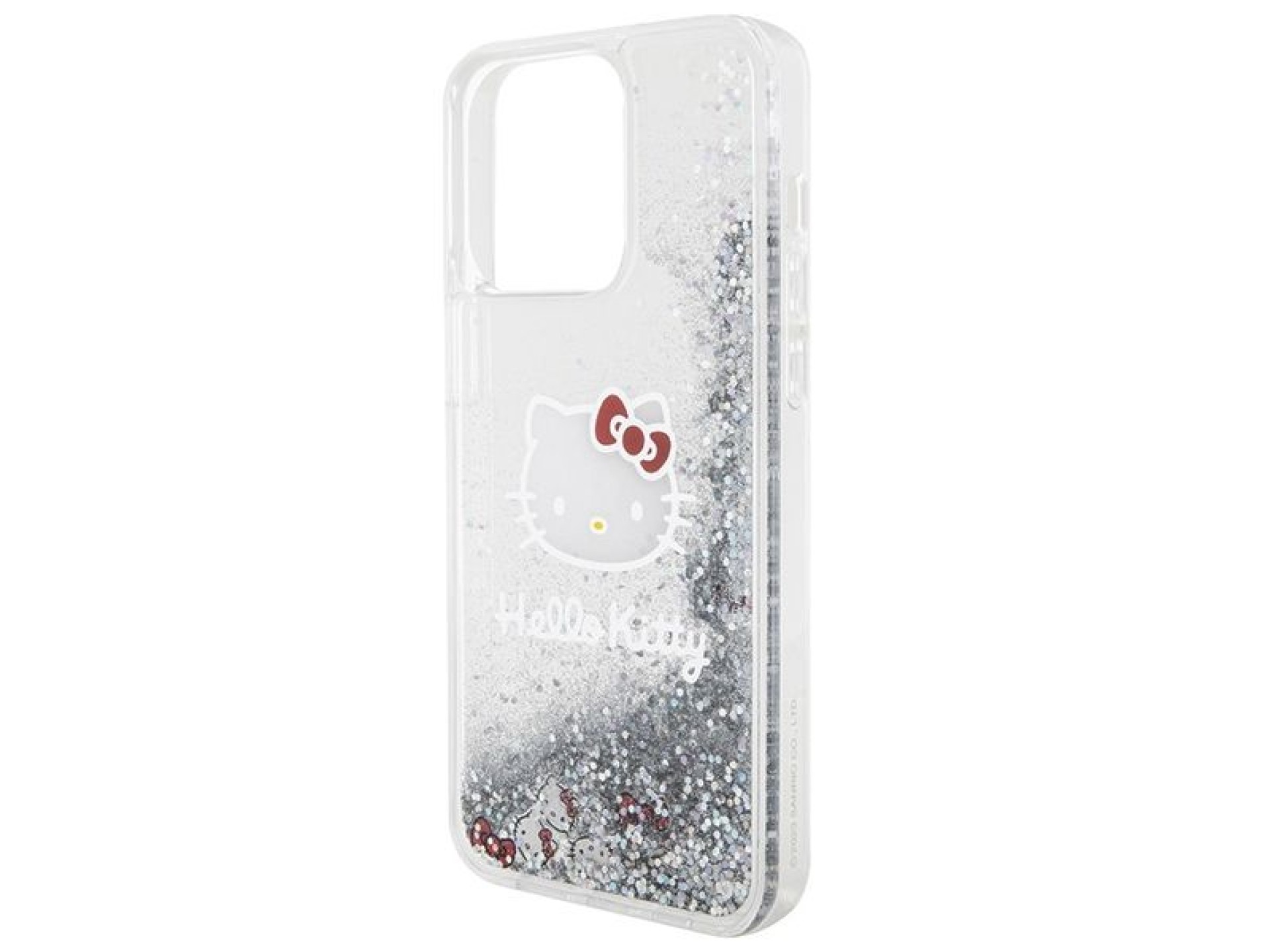Capa Hello Kitty com glitter líquido e pingente em formato de cabeça de gatinho para iPhone 15 Pro M