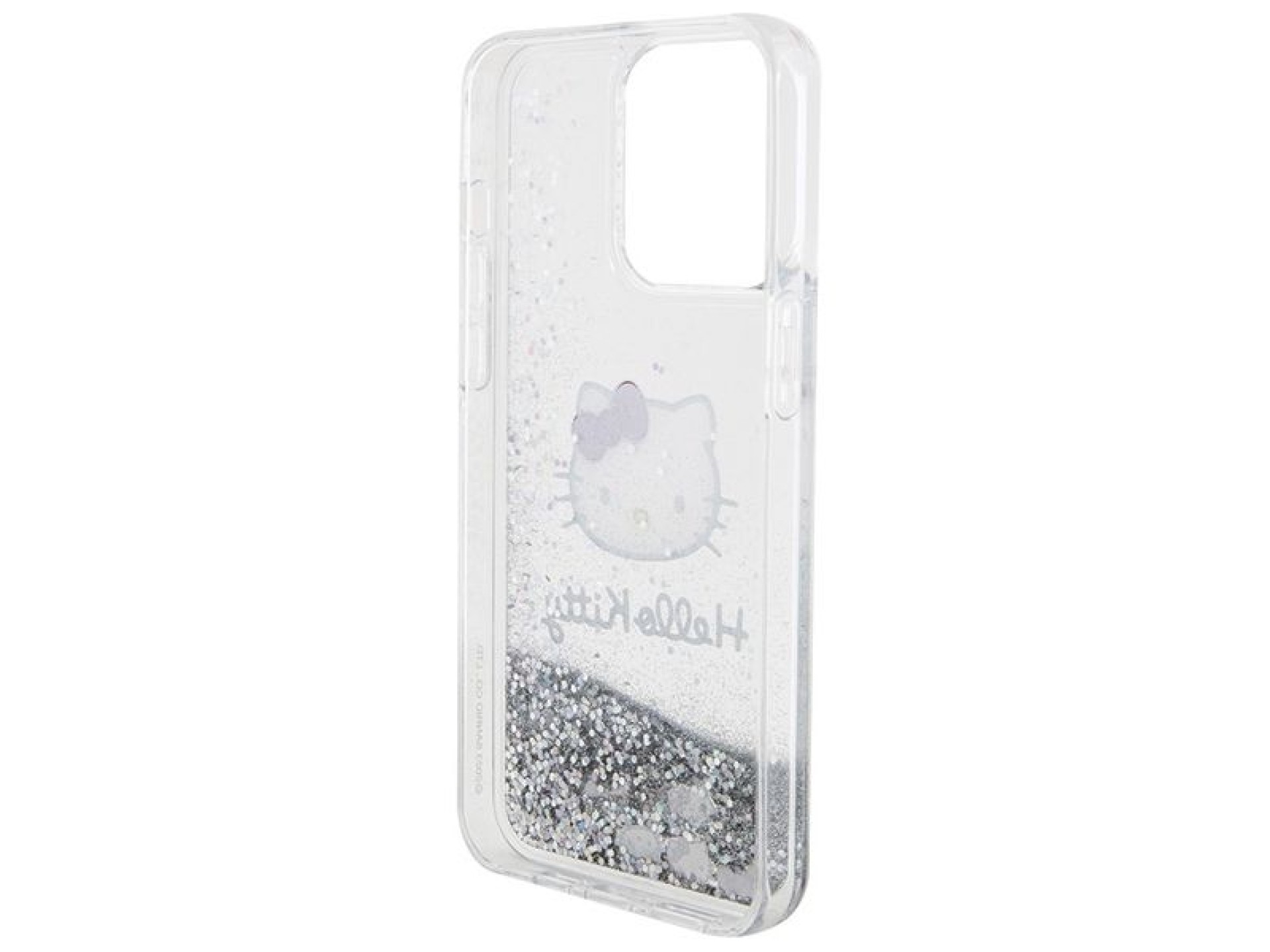 Capa Hello Kitty com glitter líquido e pingente em formato de cabeça de gatinho para iPhone 15 Pro M