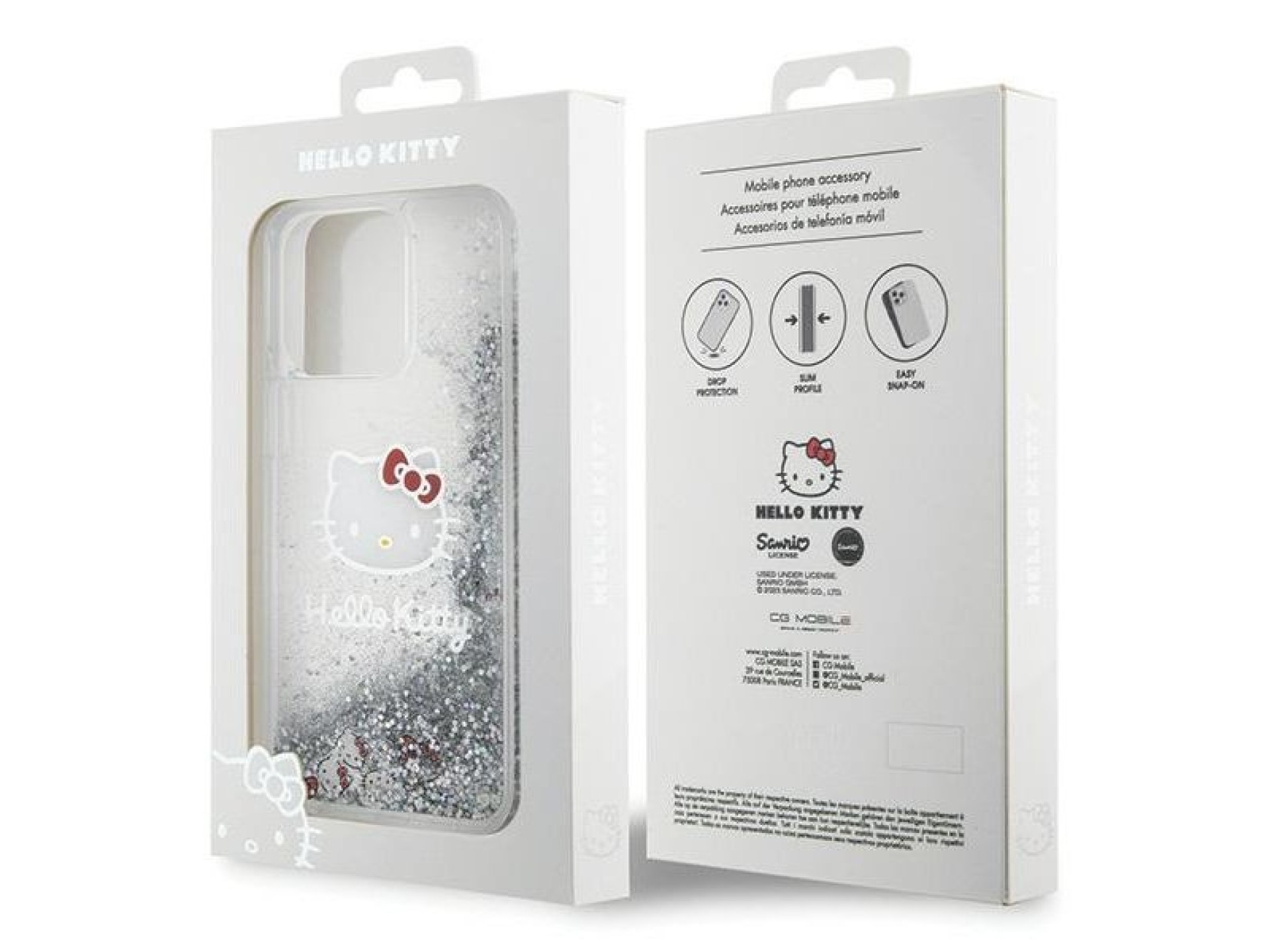 Capa Hello Kitty com glitter líquido e pingente em formato de cabeça de gatinho para iPhone 15 Pro M
