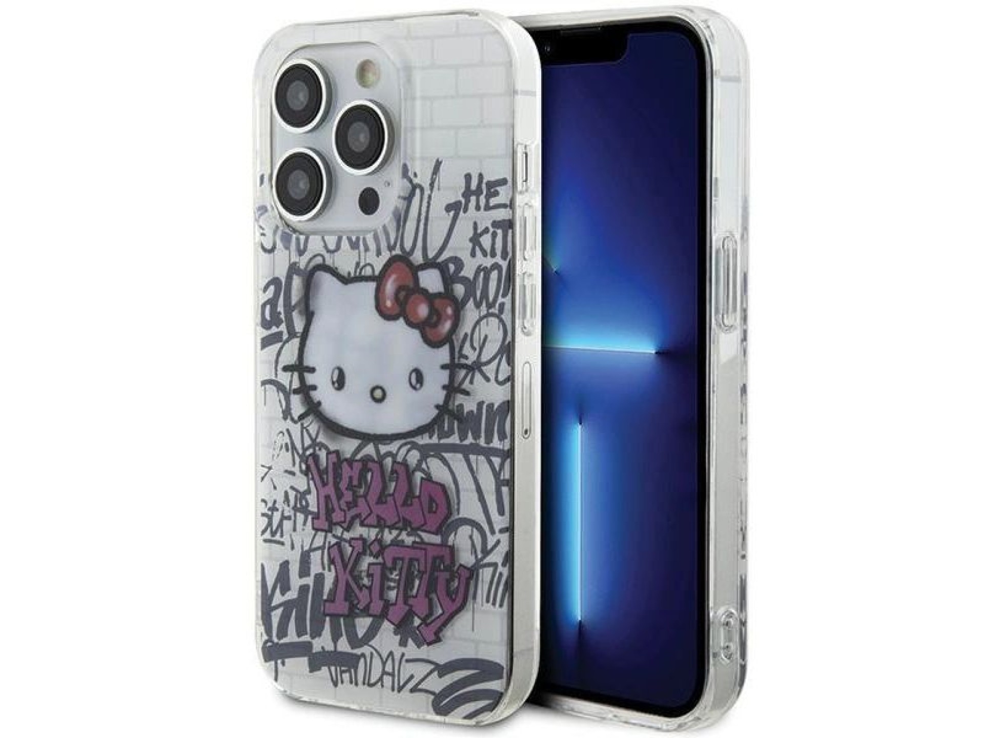 Funda Hello Kitty IML Kitty On Bricks Graffiti para iPhone 14 Pro - blanca