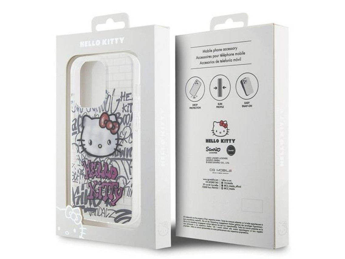 Funda Hello Kitty IML Kitty On Bricks Graffiti para iPhone 14 Pro - blanca