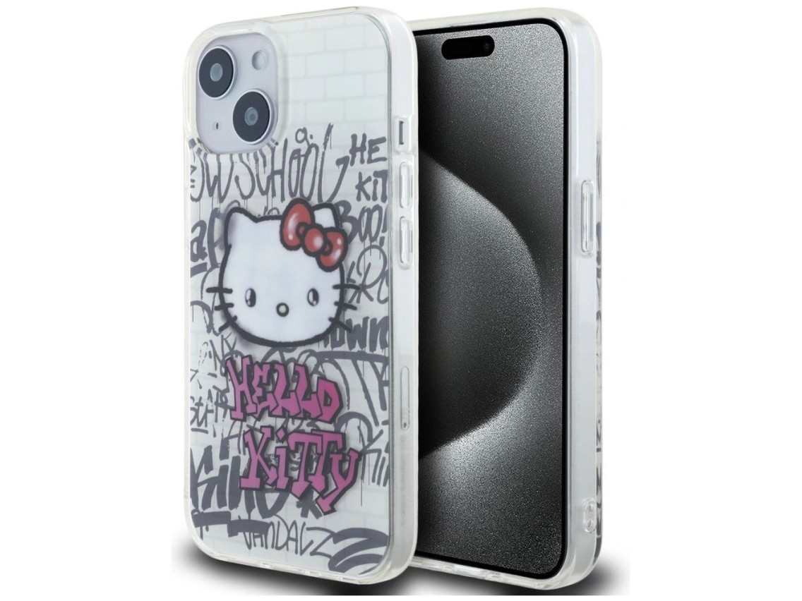 Hello Kitty IML Kitty On Bricks Graffiti case for iPhone 15 - white