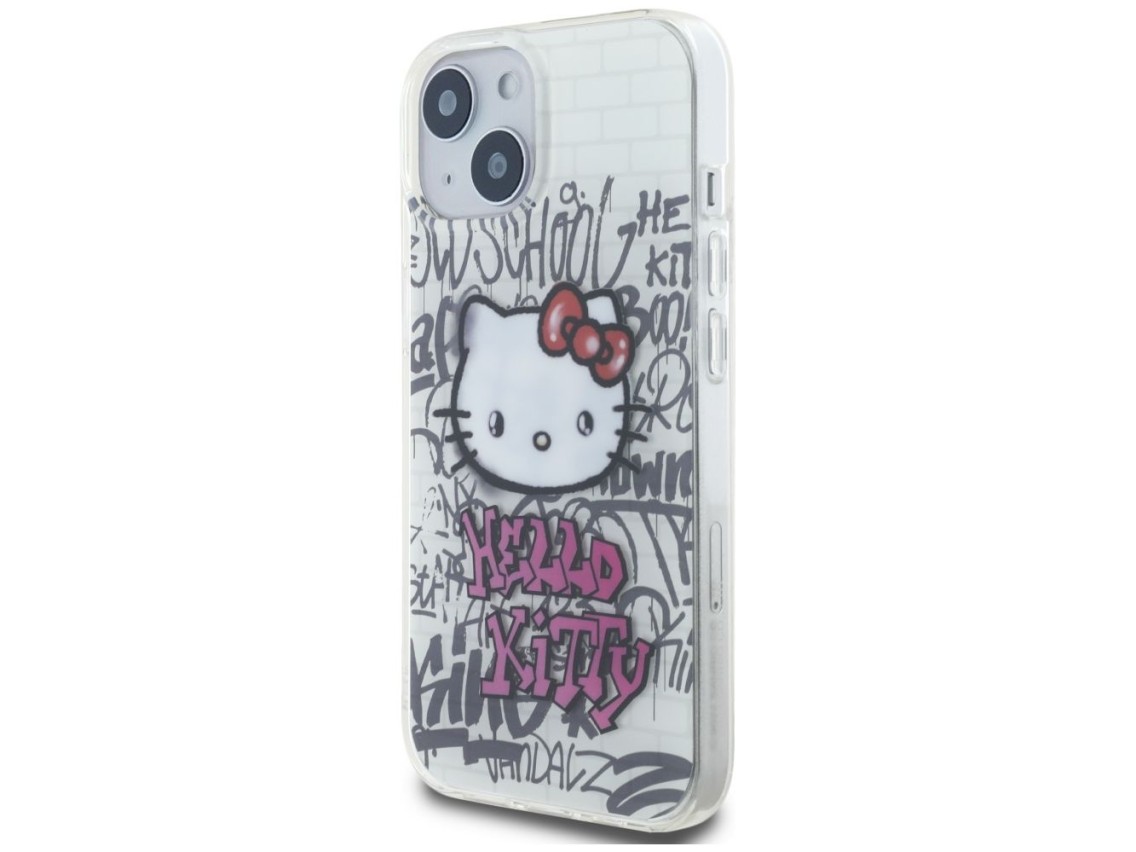 Hello Kitty IML Kitty On Bricks Graffiti case for iPhone 15 - white