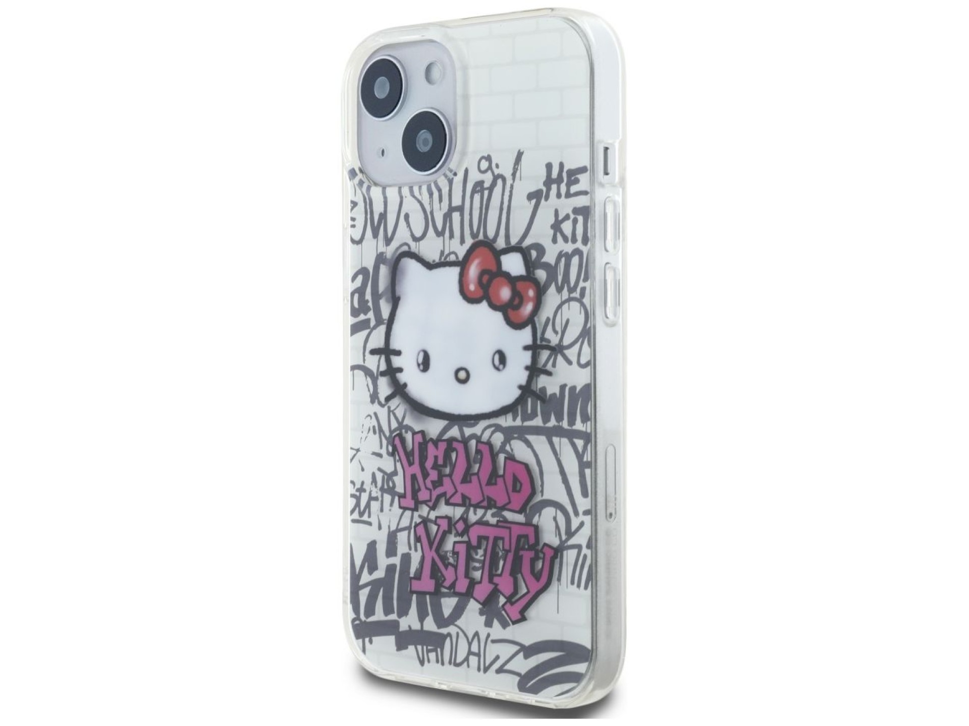 Hello Kitty IML Kitty On Bricks Graffiti case for iPhone 15 - white