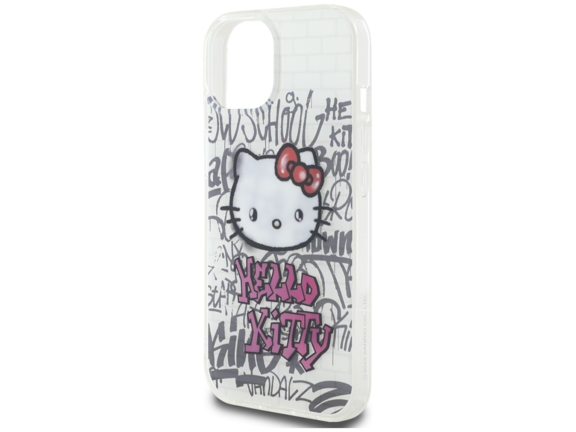 Hello Kitty IML Kitty On Bricks Graffiti case for iPhone 15 - white