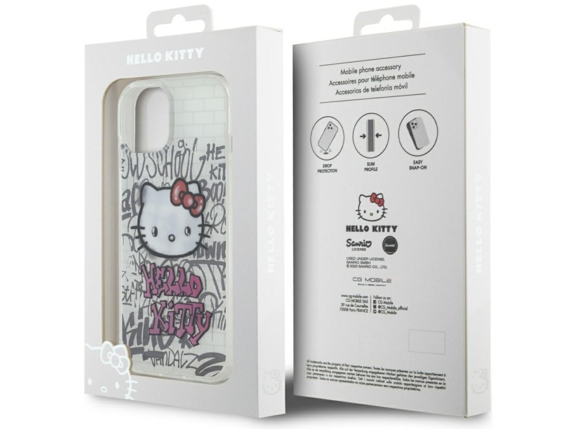Hello Kitty IML Kitty On Bricks Graffiti case for iPhone 15 - white
