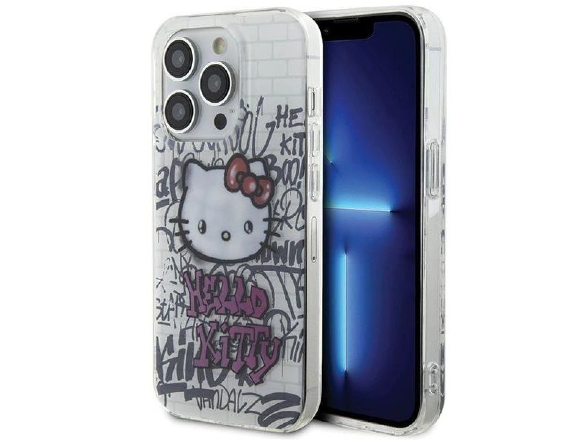 Capa Hello Kitty IML Kitty On Bricks Graffiti para iPhone 15 Pro - branca