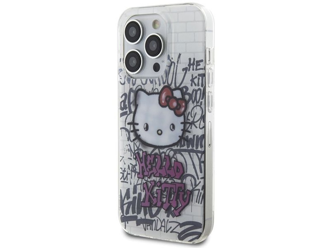 Capa Hello Kitty IML Kitty On Bricks Graffiti para iPhone 15 Pro - branca
