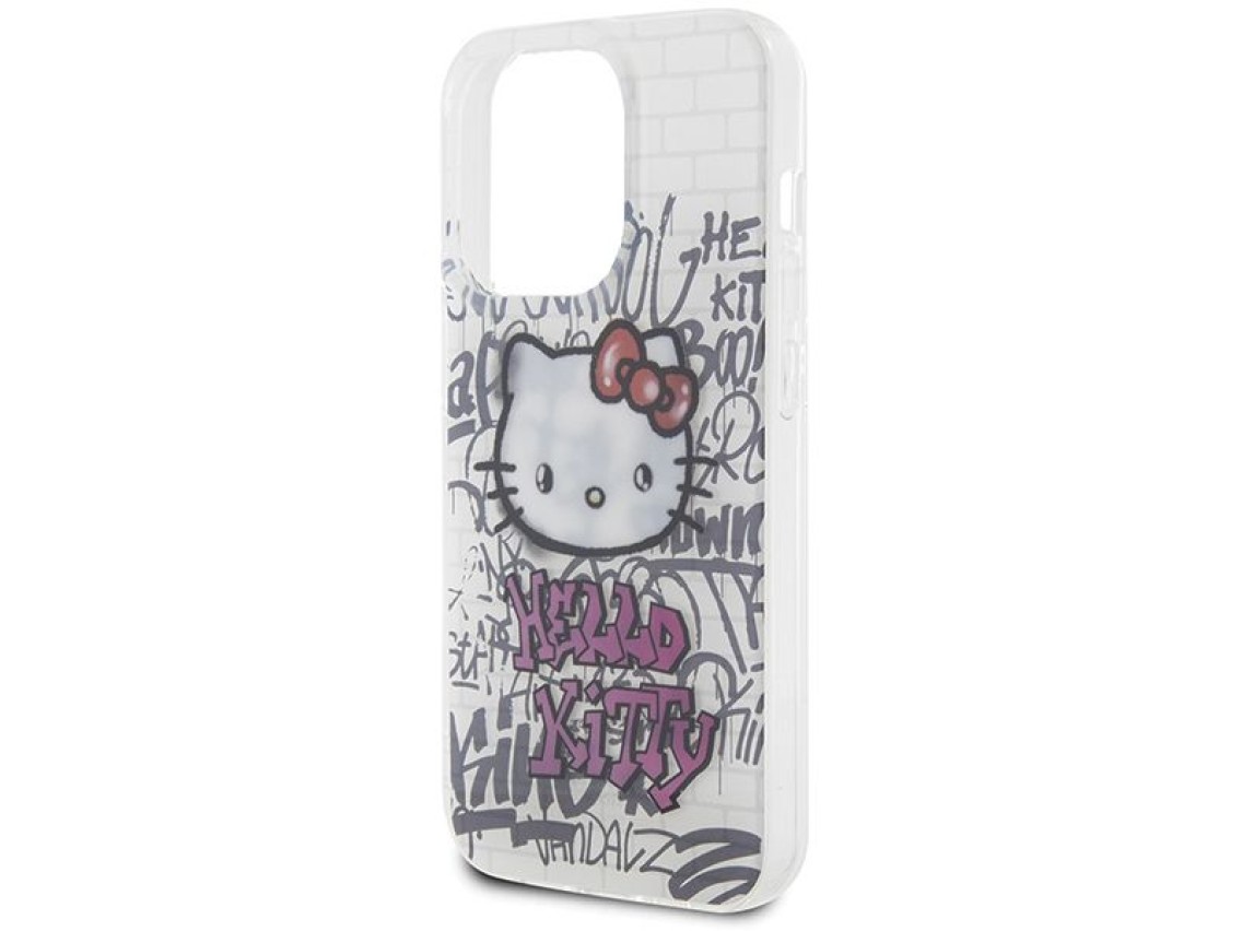Capa Hello Kitty IML Kitty On Bricks Graffiti para iPhone 15 Pro - branca
