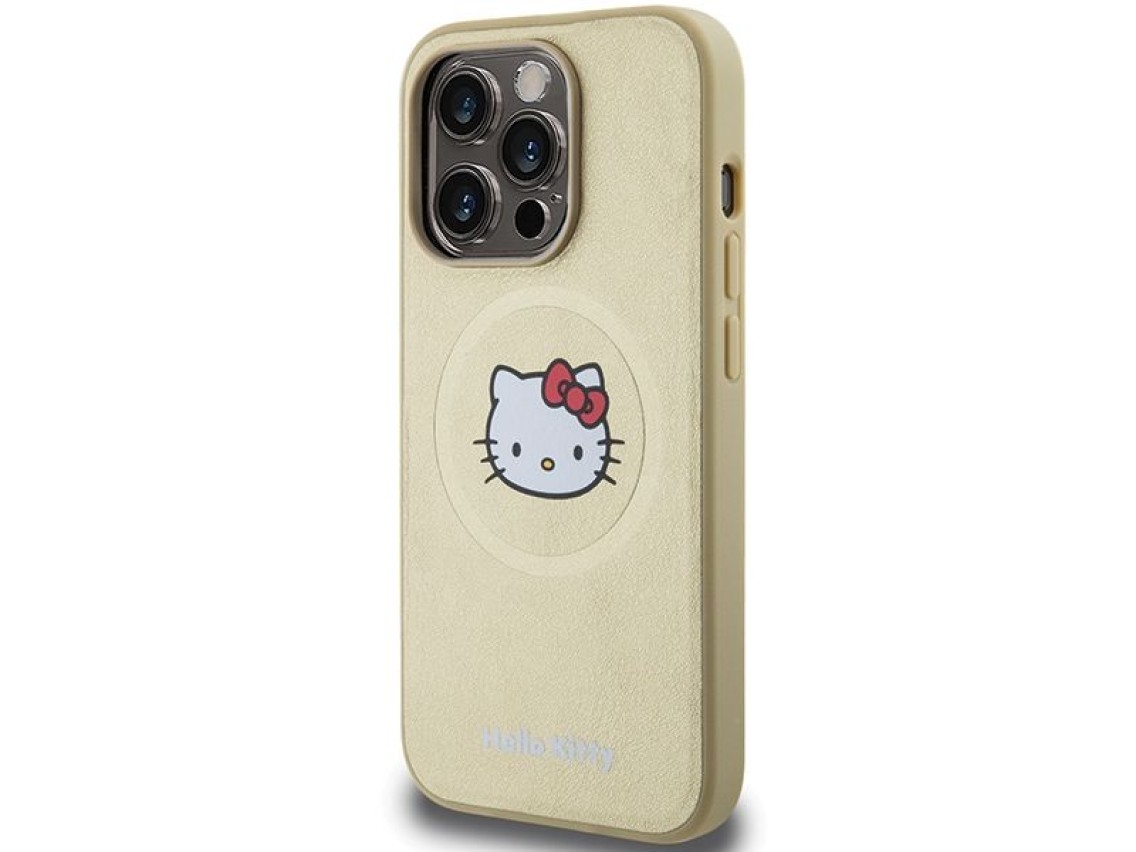 Hello Kitty Leather Kitty Head MagSafe case for iPhone 15 Pro Max - gold