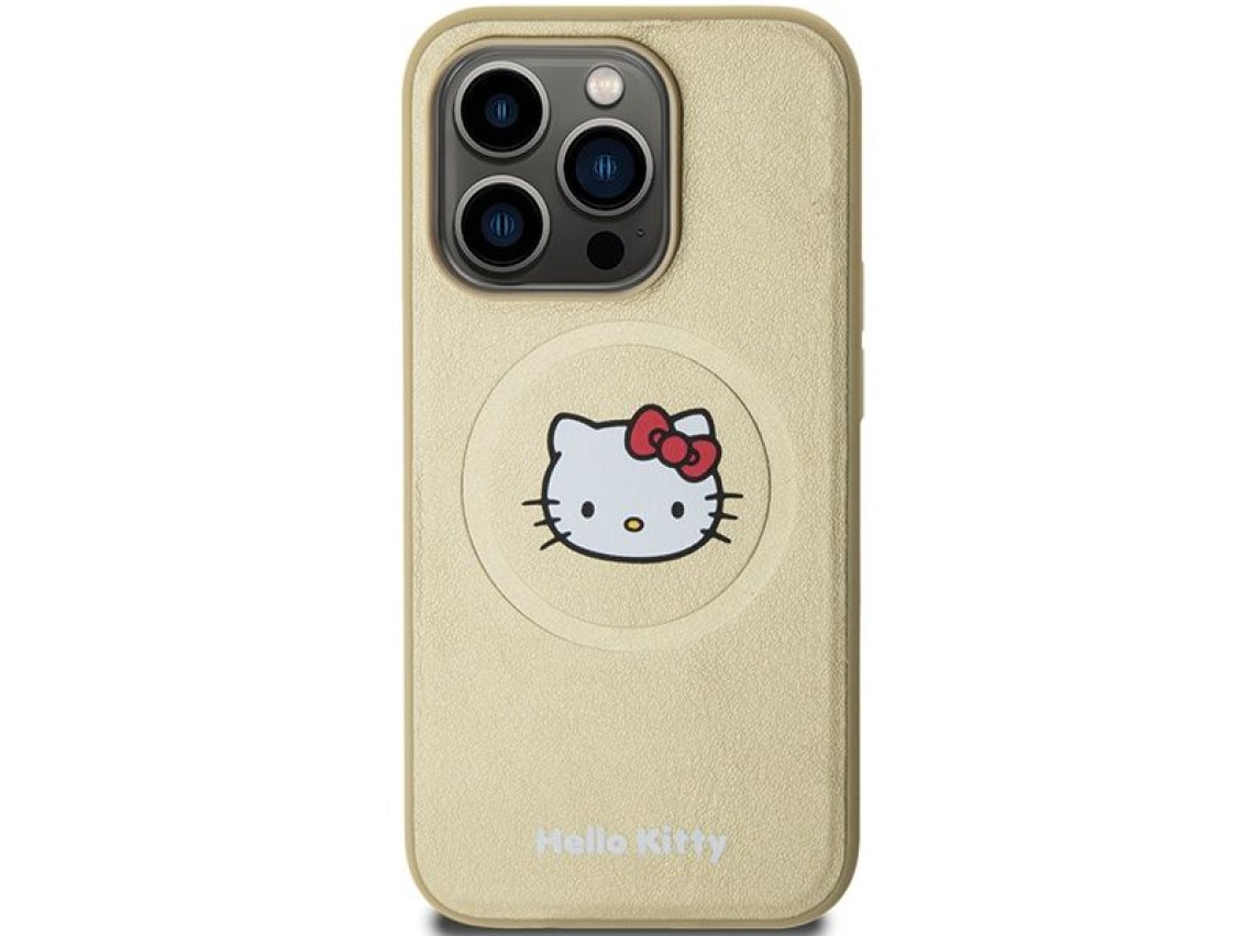 Hello Kitty Leather Kitty Head MagSafe case for iPhone 15 Pro Max - gold