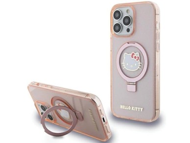 Soporte de anillo Hello Kitty Glitter Electrop Logo Funda MagSafe para iPhone 15 Pro Max - Rosa