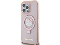 Hello Kitty Ring Stand Glitter Electrop Logo MagSafe Case for iPhone 15 Pro Max - Pink