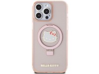 Hello Kitty Ring Stand Glitter Electrop Logo MagSafe Case for iPhone 15 Pro Max - Pink