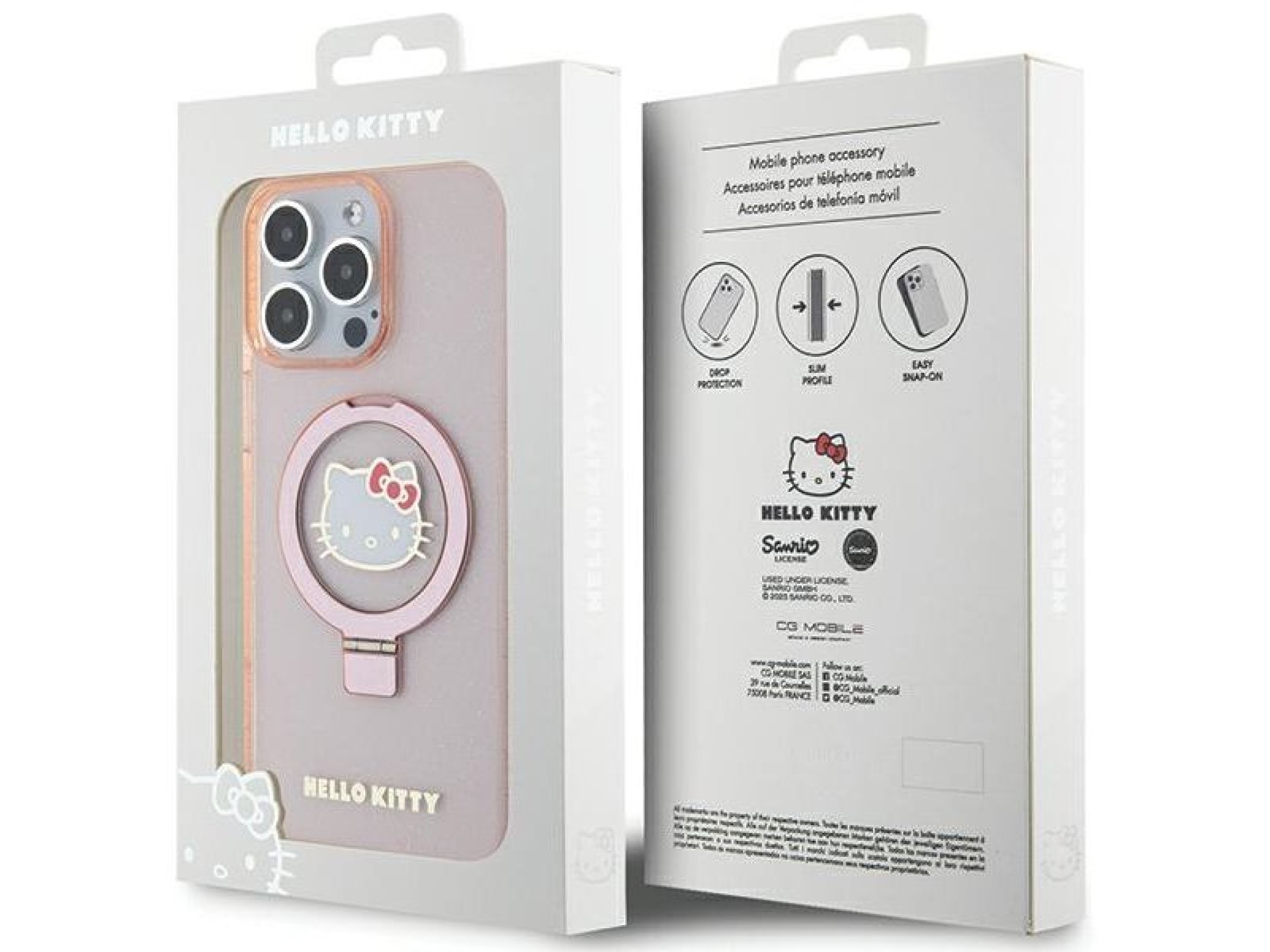 Hello Kitty Ring Stand Glitter Electrop Logo MagSafe Case for iPhone 15 Pro Max - Pink