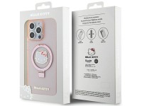 Hello Kitty Ring Stand Glitter Electrop Logo MagSafe Case for iPhone 15 Pro Max - Pink