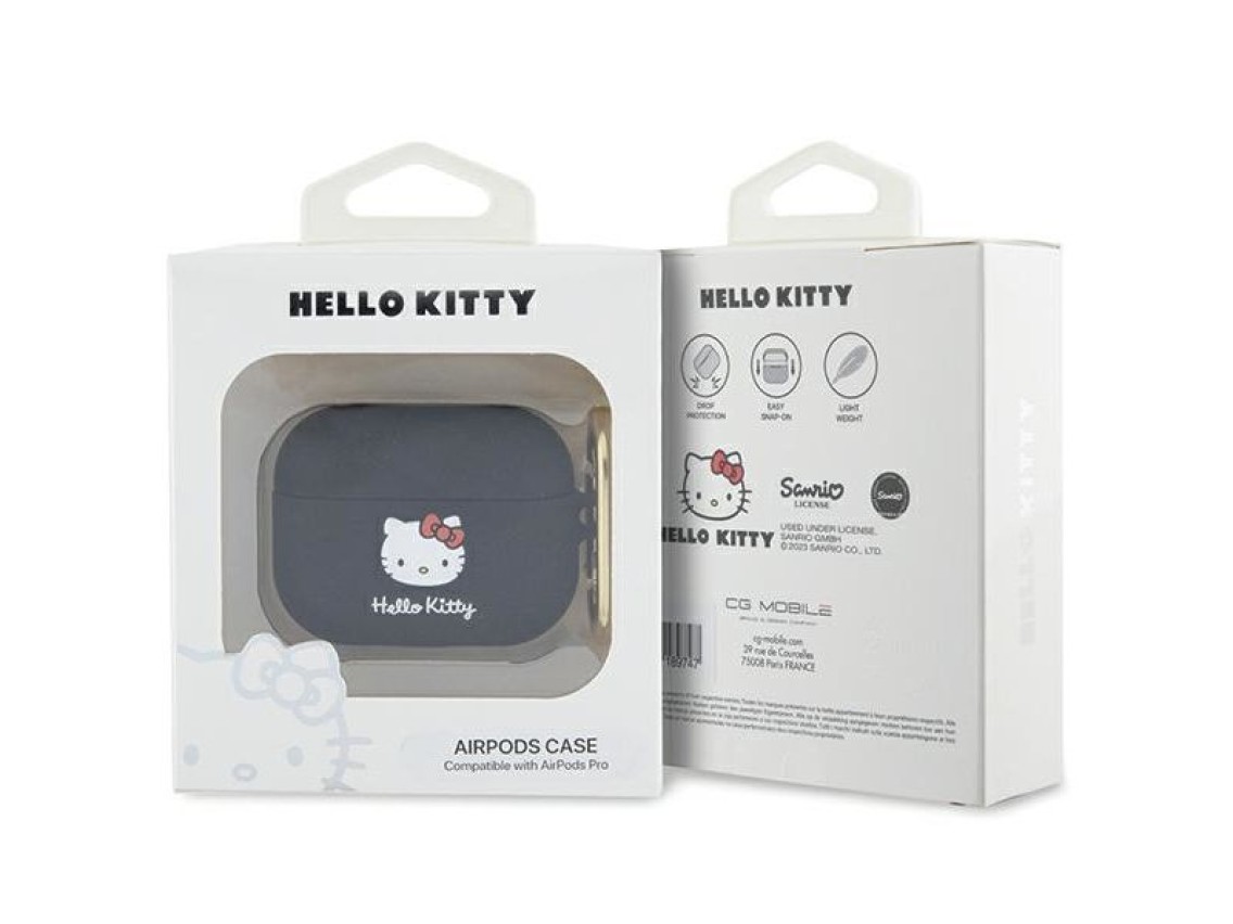 Funda de silicona 3D con cabeza de Hello Kitty para AirPods Pro - negra