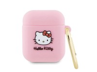 Capa de silicone 3D com a cabe�a da Hello Kitty para AirPods 1/2 - rosa