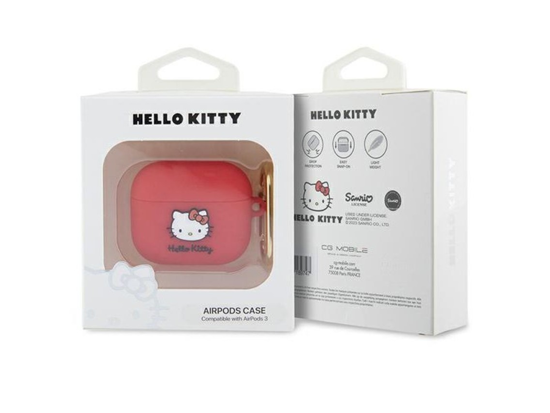 Capa de silicone 3D com a cabeça da Hello Kitty para AirPods 3 - fúcsia