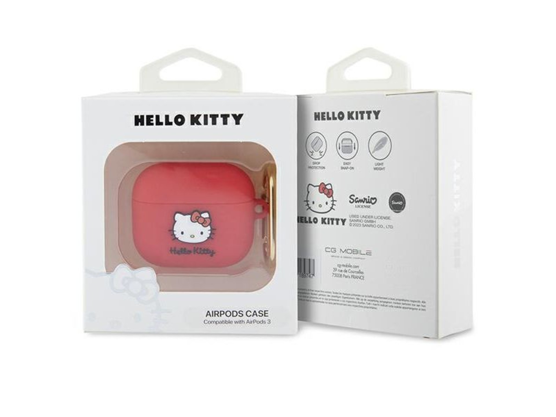 Capa de silicone 3D com a cabeça da Hello Kitty para AirPods 3 - fúcsia
