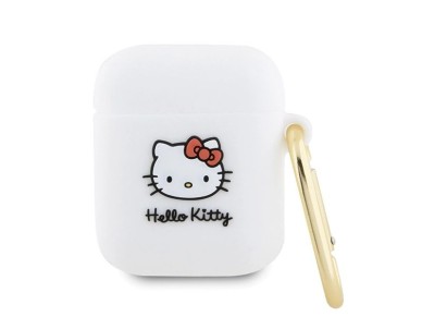 Capa de silicone 3D com a cabe�a da Hello Kitty para AirPods 1/2 - branca