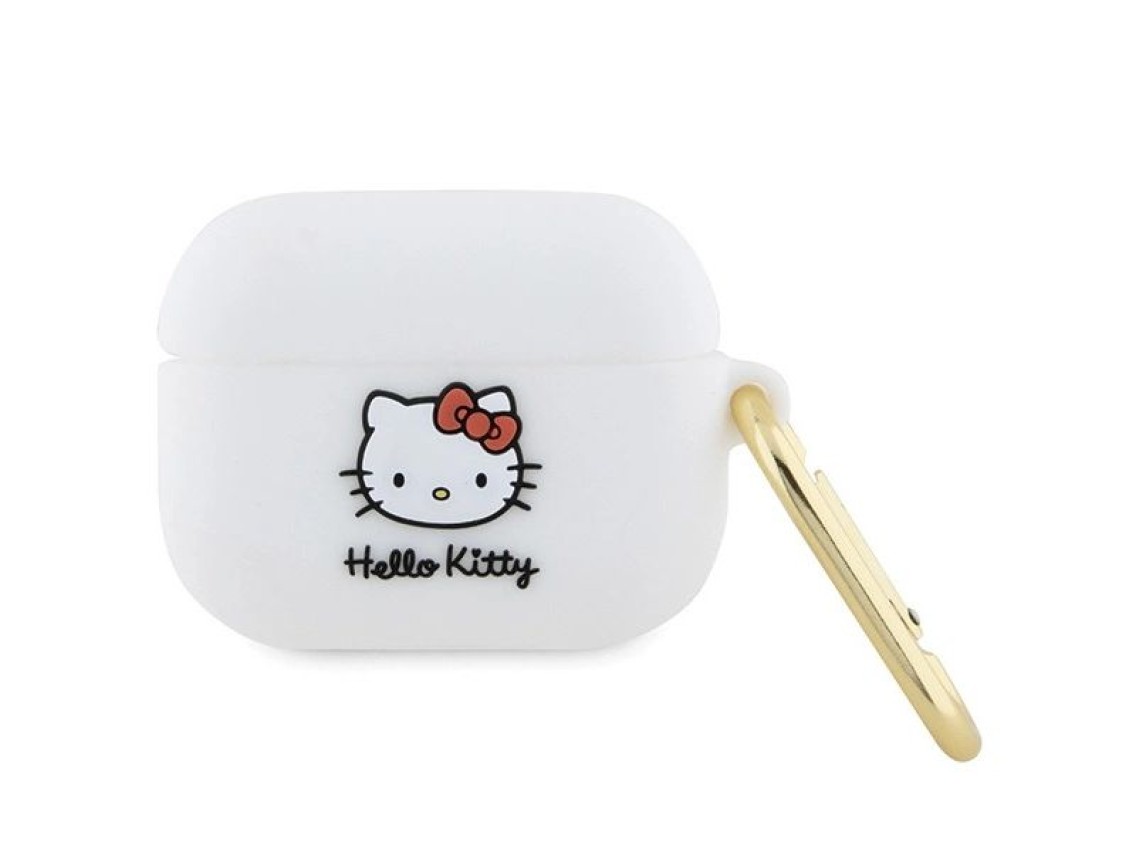 Capa de silicone 3D com a cabeça da Hello Kitty para AirPods Pro - branca