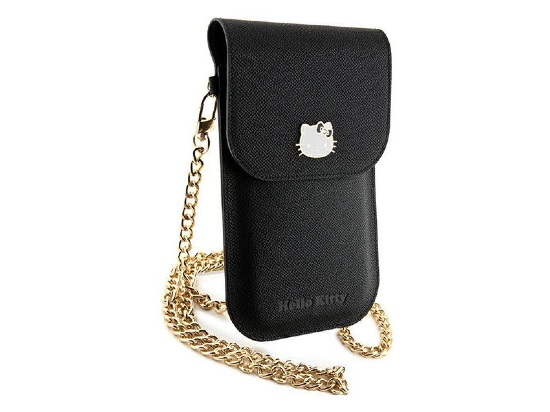 Bolso Hello Kitty de piel con logo metálico y cadena - negro