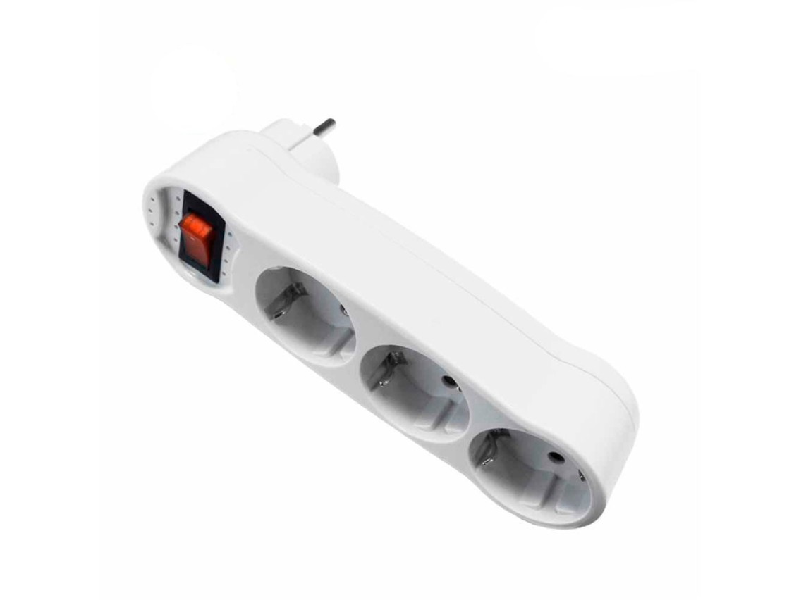 Triple adapter 2p+e, 16a 250v~ with illuminated switch, front input, white (shrink wrapped) (shrink-