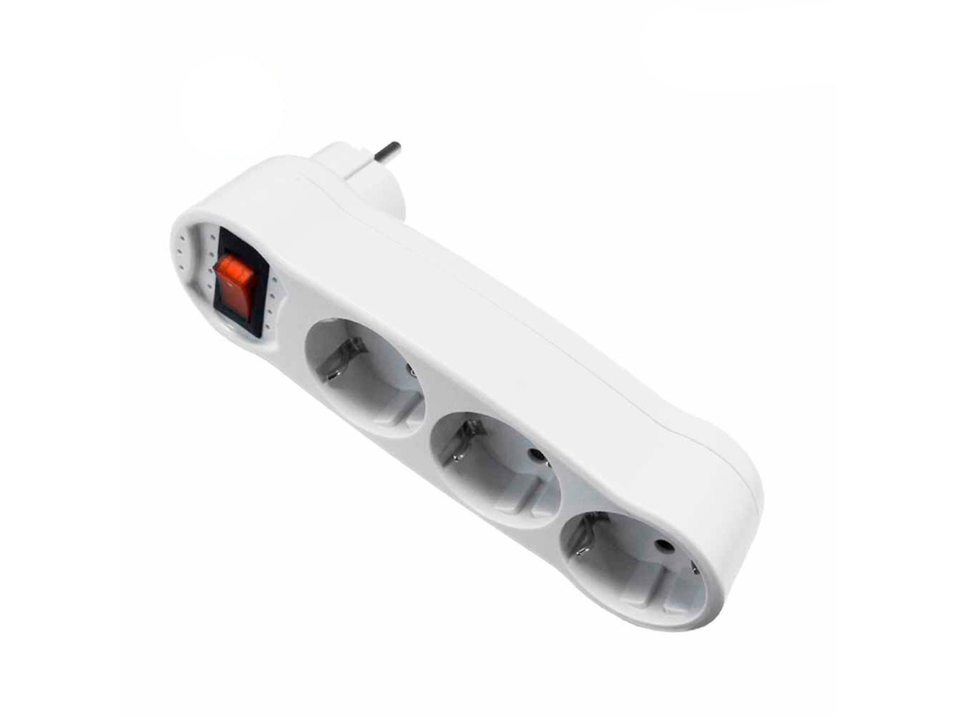 Adaptador triple 2p+t, 16a 250v~ con interruptor luminoso, entrada frontal, blanco (retractilado)