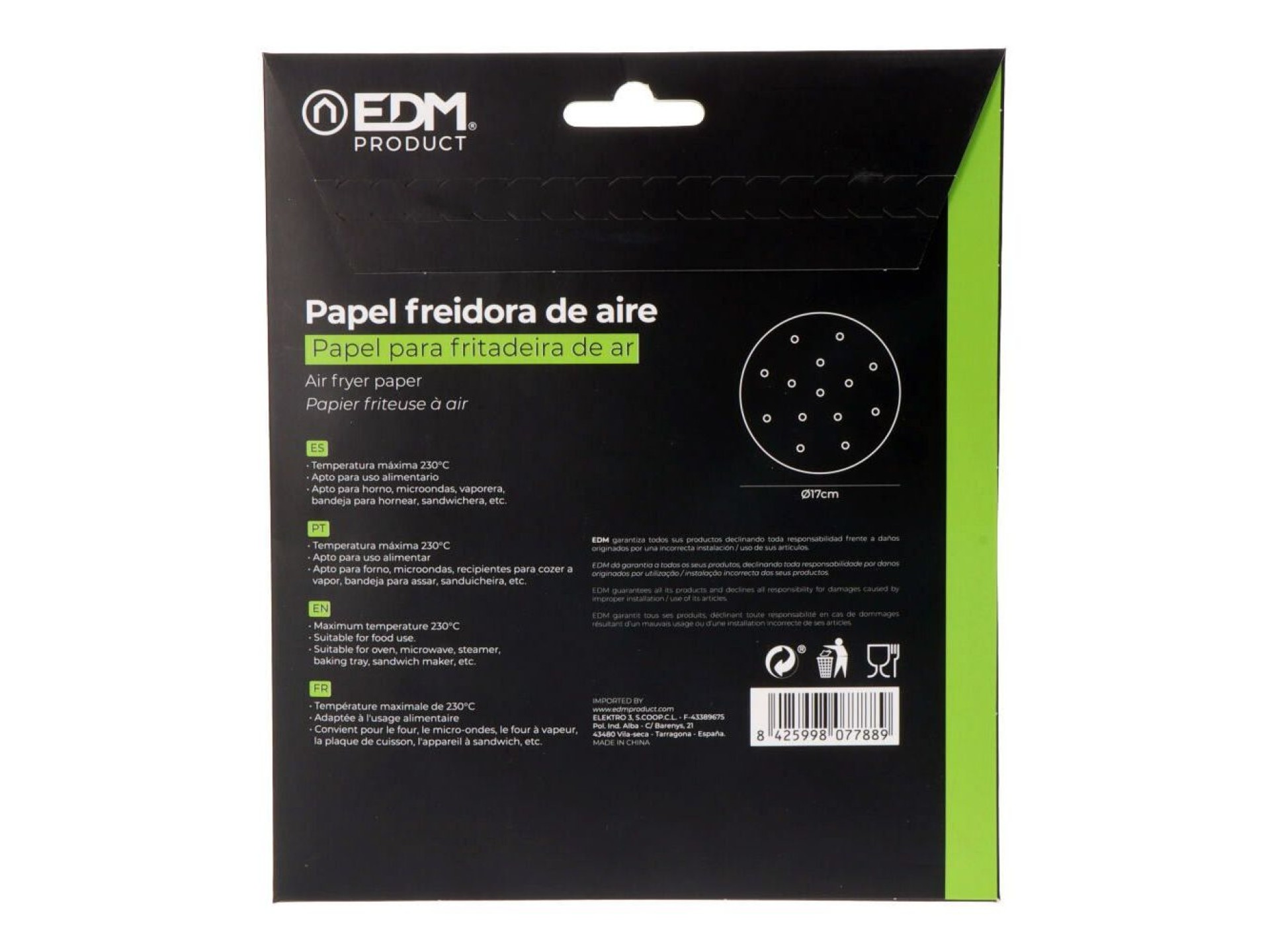 Papel vegetal para air fryer ø17cm edm pack 100 uni.
