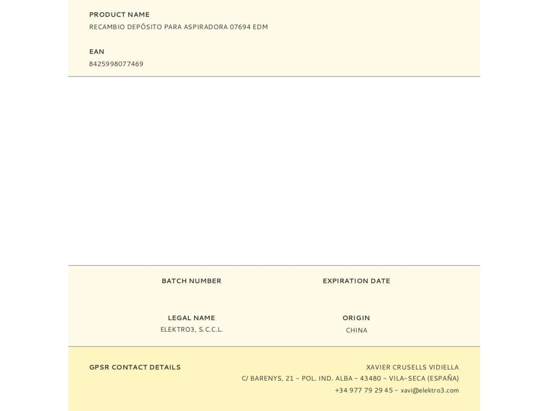 Sobresselente depósito para aspirador 07694 edm