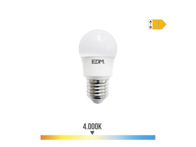 Spherical bulb led e27 8,5w 950lm 4000k day light ø4,5x8,6cm edm Spherical bulb led e27 8,5w 950lm 4000k day light ø4,5x8,6cm edm