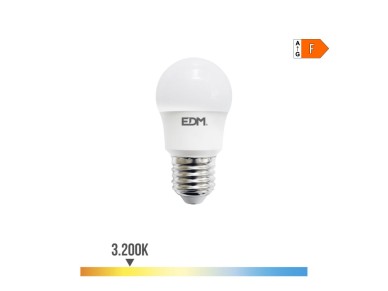 L�mpada esf�rica led e27 8,5w 880lm 3000k luz quente �4,5x8,6cm edm