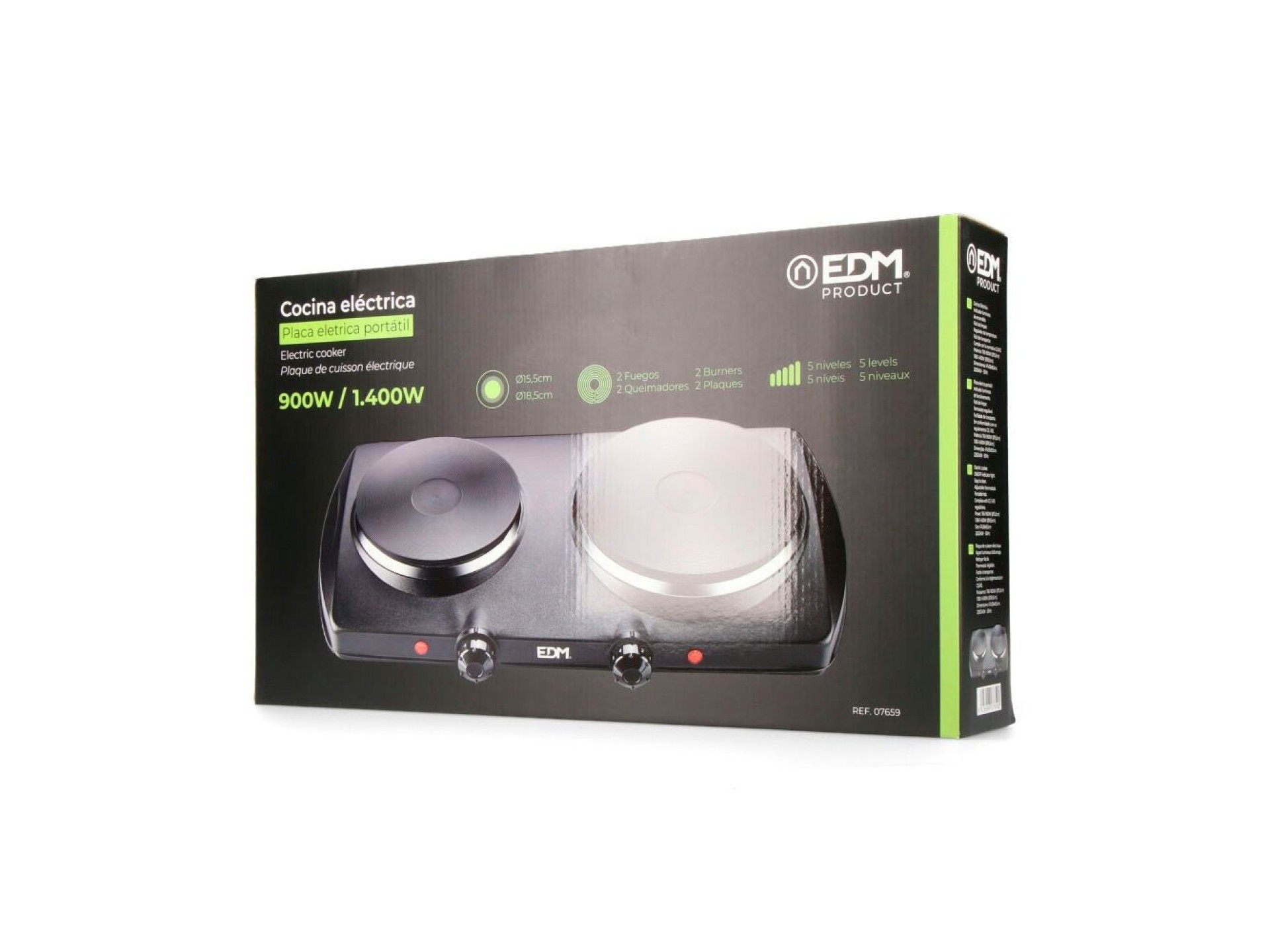 Black electric cooker 1400w 2 fire ce/a13 edm