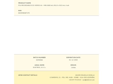 Bateria recarreg�vel eco-s�rie aa - hr6 2600 ma, �14,5 x 50,5 mm, 4 unidades