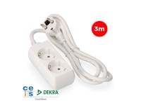 Base m�ltipla, 2 bases schuko 2p+e, cabo de 3 m h05vv-f 3g1,5 mm� 16a 250v~ 3680 w, branca