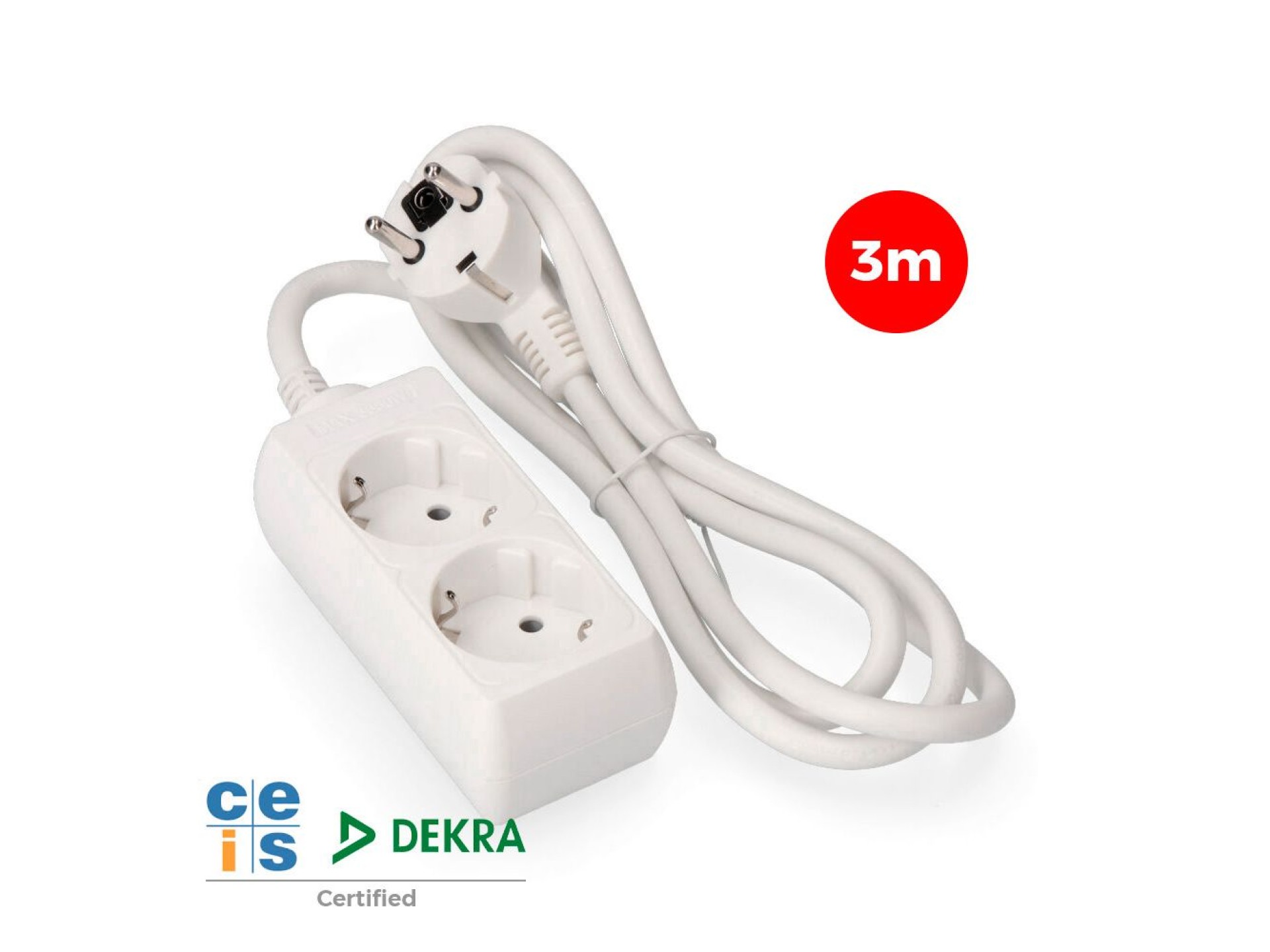 Base múltipla, 2 bases schuko 2p+e, cabo de 3 m h05vv-f 3g1,5 mm² 16a 250v~ 3680 w, branca