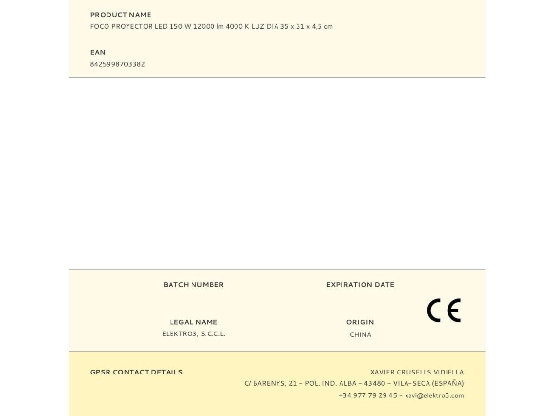 Foco projetor led 150 w 12000 lm 4000 k. luz diurna. 35 x 31 x 4,5 cm