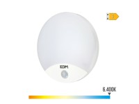 Candeeiro de parede redondo exterior led 13w 1850lm 6400k ip44 �25x4,9cm com sensor de movimento edm