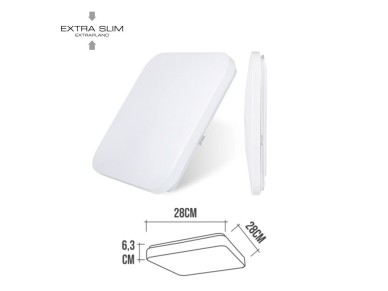 Aplique led cuadrado extraplano de superficie 12 w 6500 k 1160 lm 27,5 x 27,5 x 6,2 cm