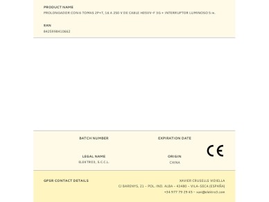 Base m�ltipla de 6 sa�das 2p+e com interruptor iluminado, 5 m de cabo h05vv-f 3g1,5 mm�, branca