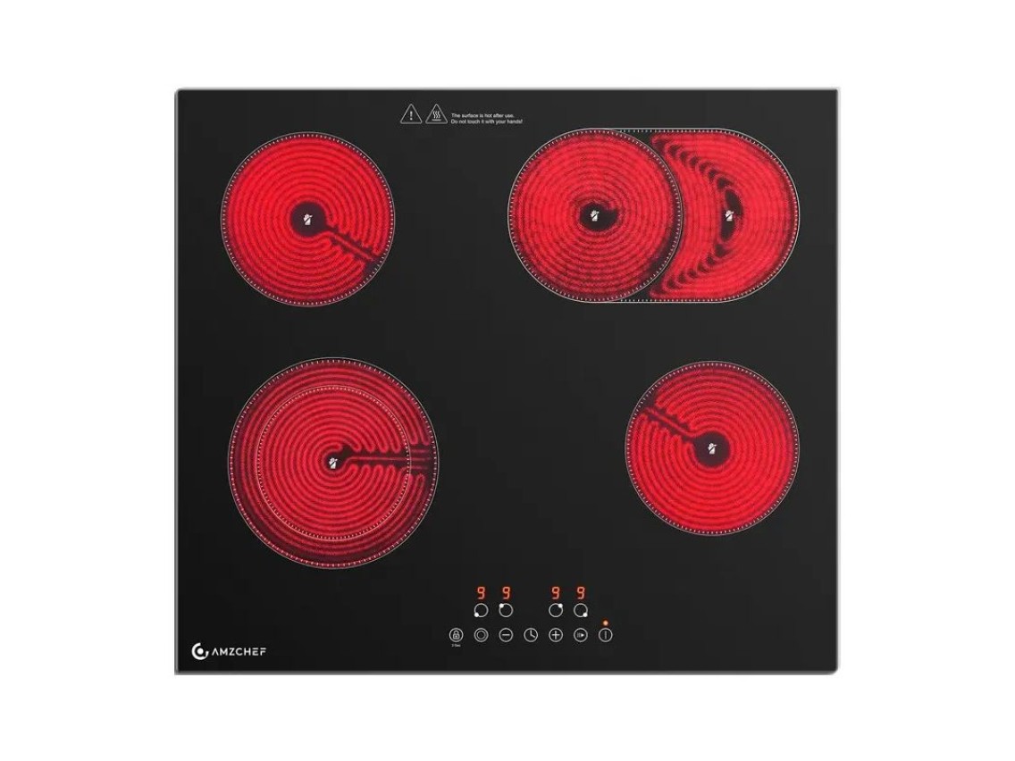 Fogão de vitrocerâmica AMZCHEF CE-T-72CB4xyP200-LBHA com 4 queimadores