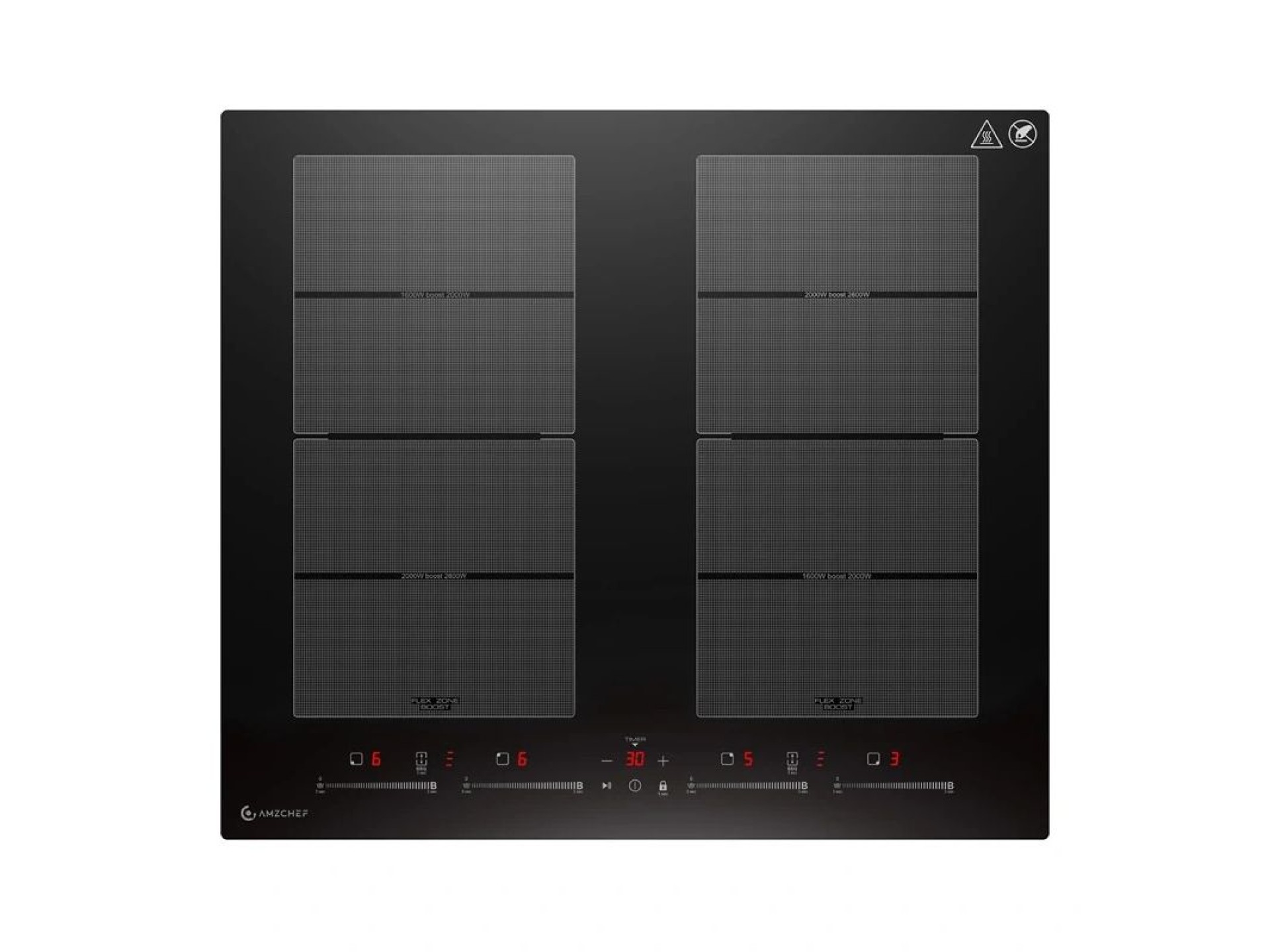 Placa de inducción AMZCHEF CE-FS-I74S-FFDD10, 4 zonas