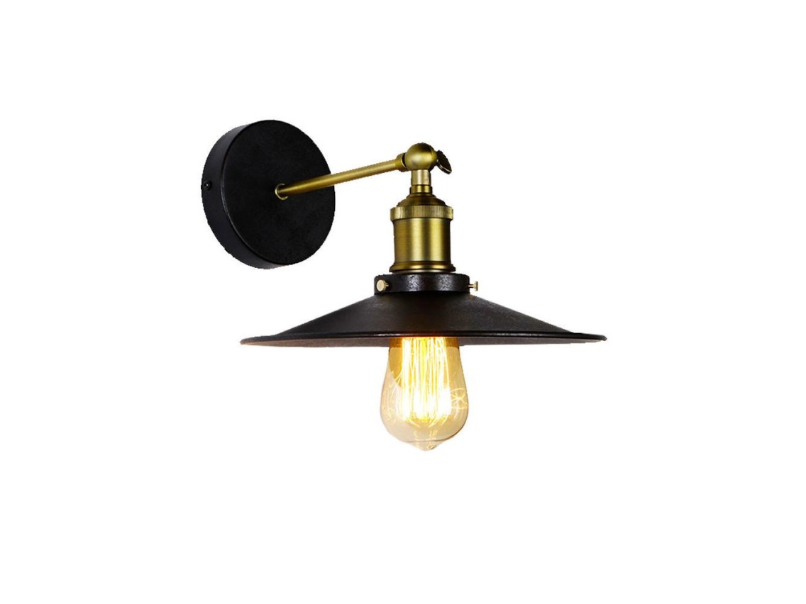 Candeeiro de parede metálico vintage e27 60w cor preto ø28x24,5x26cm edm